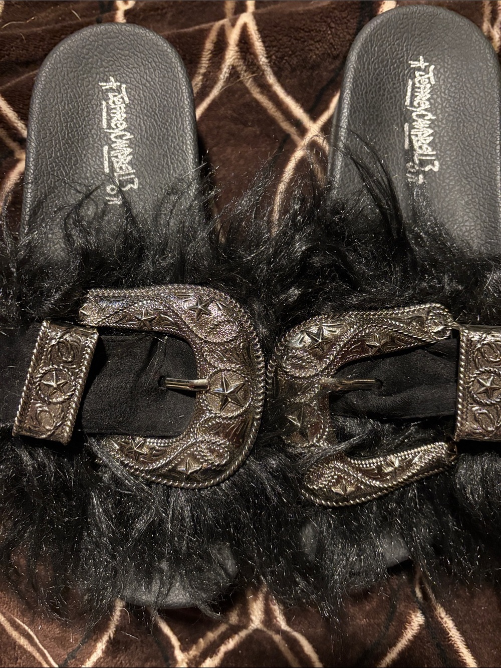 Jeffrey Campbell Furry Buckle Slide Sandals in Black Unique sz9